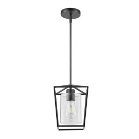 Farmhouse Iron Cage Metal Pendant Lighting with Clear Glass Shade