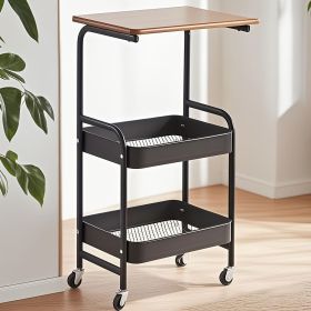 Rolling cart storage rack with wooden desktop