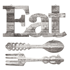 Set of Eat Sign, Fork and Spoon Wall Decor