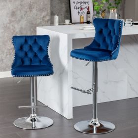 Swivel Velvet Barstools Adjusatble Seat Height from 25-33 Inch, Chrome base Bar Stools with Backs
