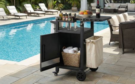 K&K 33.9" Outdoor Grill Cart with Drop Leaf, Outdoor Metal Bar Cart