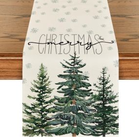 Beige Pine Tree Snowflake Merry Christmas Table Runner
