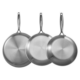 Tri-Ply Stainless Steel Frying Pan, 3 Pcs Set (8, 10, 12 in)