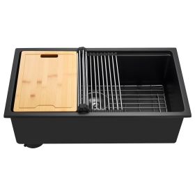 30 inch Kitchen Sink Workstation, Undermount Granite Sink, Drop-In Single Bowl Farmhouse Basin