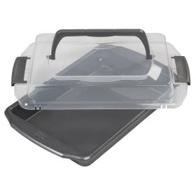 Premium Steel Non-Stick Oblong Cake Pan with Lid 13 x 9-inch