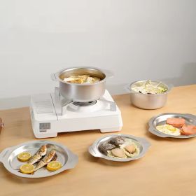 Non-abrasive Stainless Steel Cookware Set With Multifunctional Lids (Option: Silver)