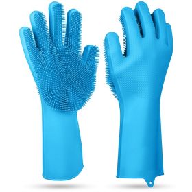 1 Pair Silicone Brush Dishwashing Gloves (Option: blue)