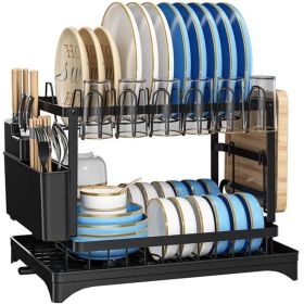 Multifunctional Dish Rack, Rustproof Kitchen Dish Drying Rack With Drainboard (Option: Black)