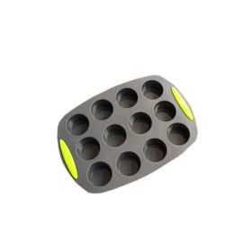 Non Stick Silicone 12 Cups Cupcake Pan (Color: Black)